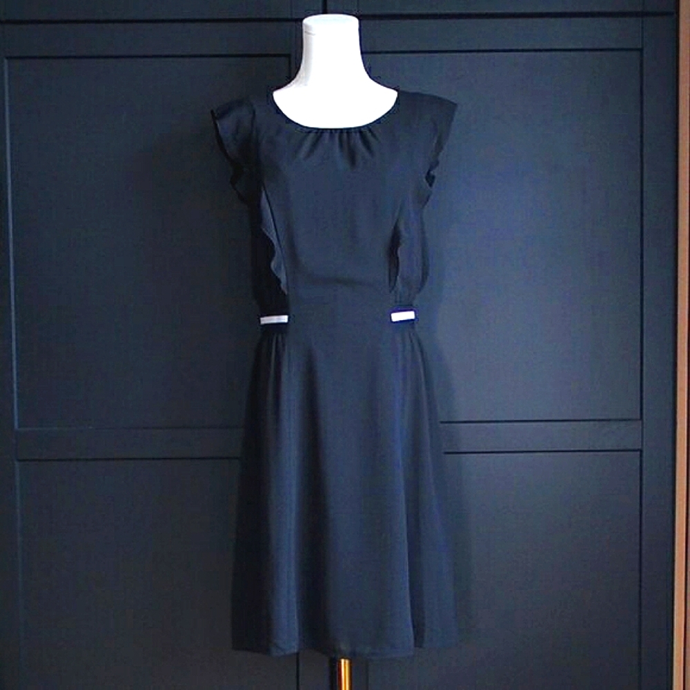 Joe Fresh | Classic Black Georgette Flutter Sleeve Midi Dress